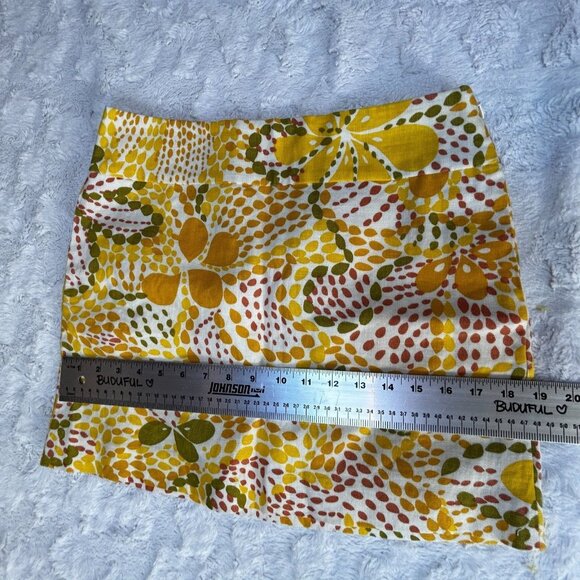J. Crew Women's Size 2 Mini A-Line Skirt 100% Linen Fiji Floral Yellow Casual - Picture 5 of 6
